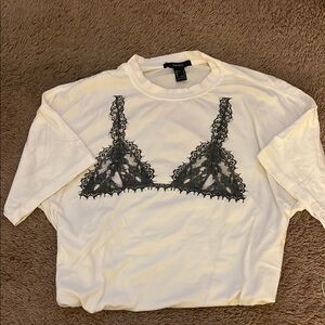 Forever 21 Cream Graphic Short Sleeve Tee